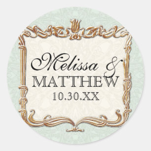 Gatsby Art Deco Nouveau Lace Faux Gold Tulip Classic Round Sticker