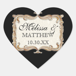 Gatsby Art Deco Nouveau Lace Faux Gold Tulip Heart Sticker