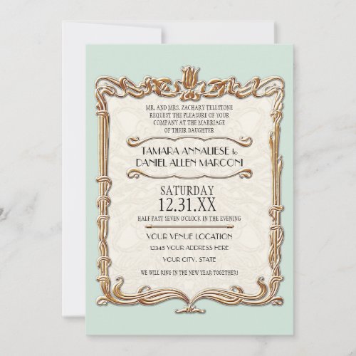 Gatsby Art Deco Nouveau Lace Faux Gold Tulip Invitation