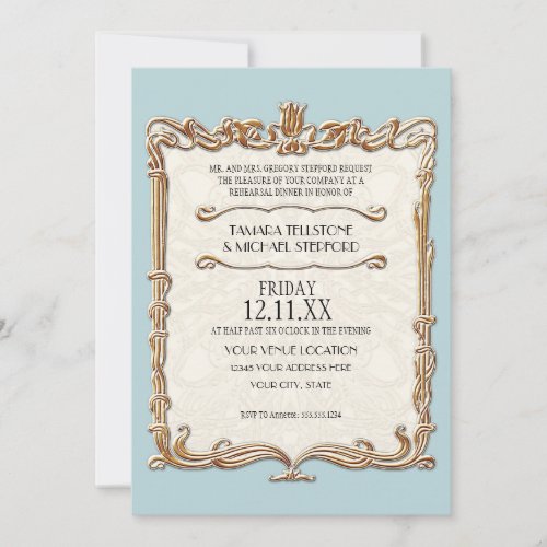 Gatsby Art Deco Nouveau Lace Faux Gold Tulip Invitation