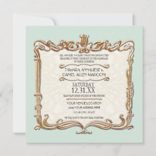 Gatsby Art Deco Nouveau Lace Faux Gold Tulip Invitation