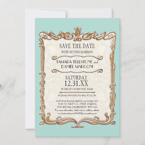 Gatsby Art Deco Nouveau Lace Faux Gold Tulip Invitation