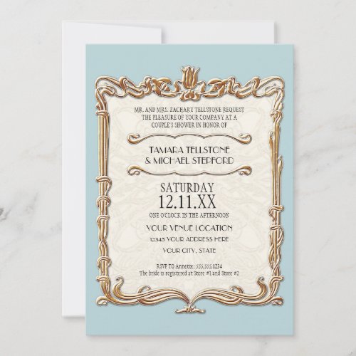 Gatsby Art Deco Nouveau Lace Faux Gold Tulip Invitation