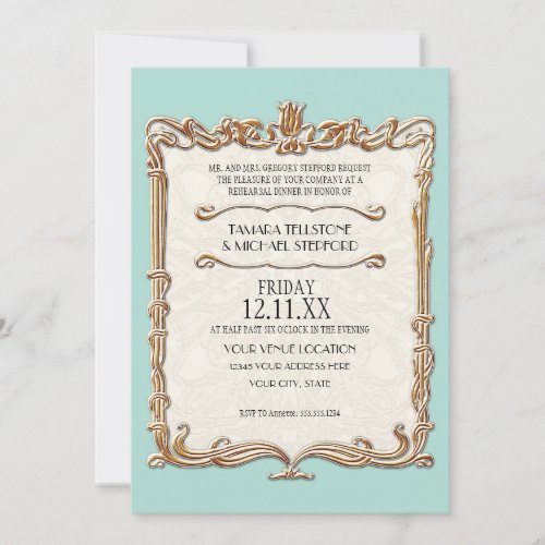 Gatsby Art Deco Nouveau Lace Faux Gold Tulip Invitation