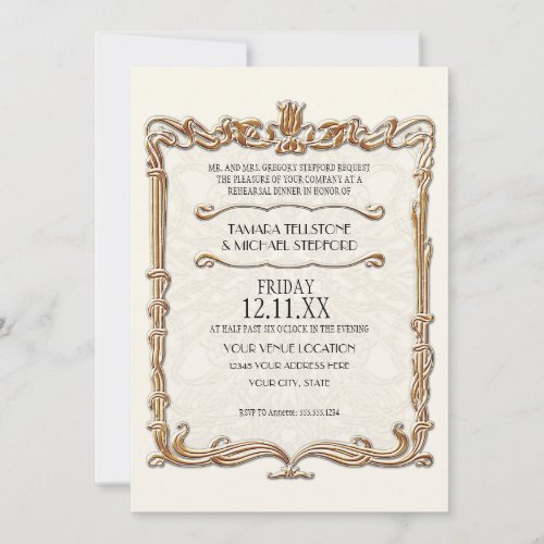 Gatsby Art Deco Nouveau Lace Faux Gold Tulip Invitation