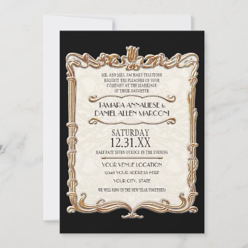 Gatsby Art Deco Nouveau Lace Faux Gold Tulip Invitation