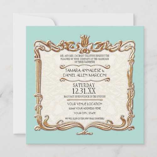 Gatsby Art Deco Nouveau Lace Faux Gold Tulip Invitation