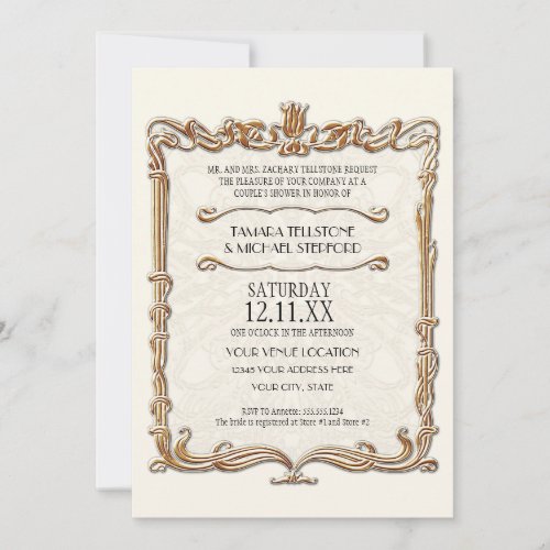 Gatsby Art Deco Nouveau Lace Faux Gold Tulip Invitation