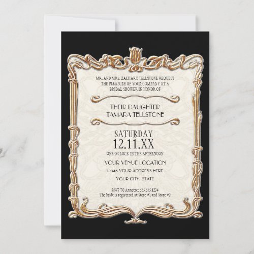 Gatsby Art Deco Nouveau Lace Faux Gold Tulip Invitation