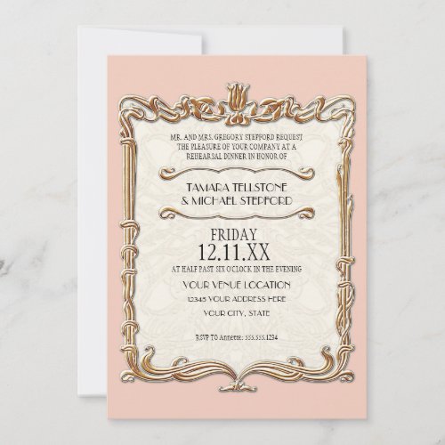 Gatsby Art Deco Nouveau Lace Faux Gold Tulip Invitation