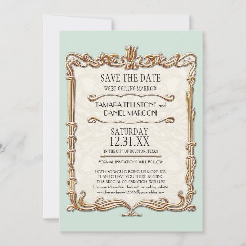 Gatsby Art Deco Nouveau Lace Faux Gold Tulip Invitation