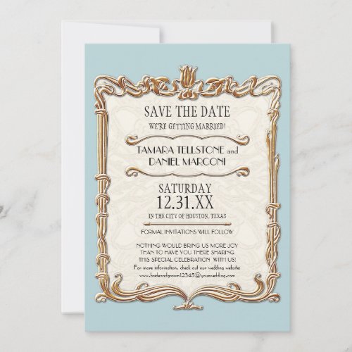 Gatsby Art Deco Nouveau Lace Faux Gold Tulip Invitation