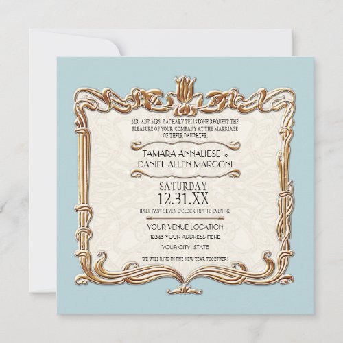 Gatsby Art Deco Nouveau Lace Faux Gold Tulip Invitation