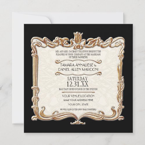 Gatsby Art Deco Nouveau Lace Faux Gold Tulip Invitation