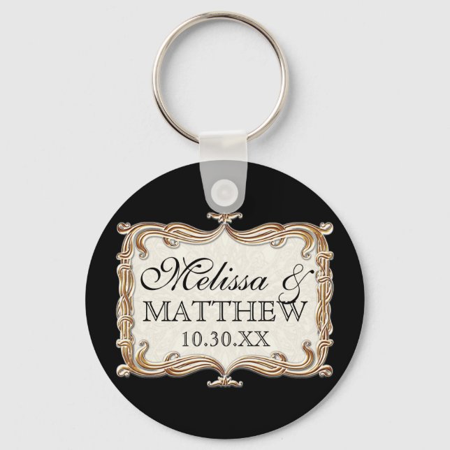 Gatsby Art Deco Nouveau Lace Faux Gold Tulip Keychain (Front)