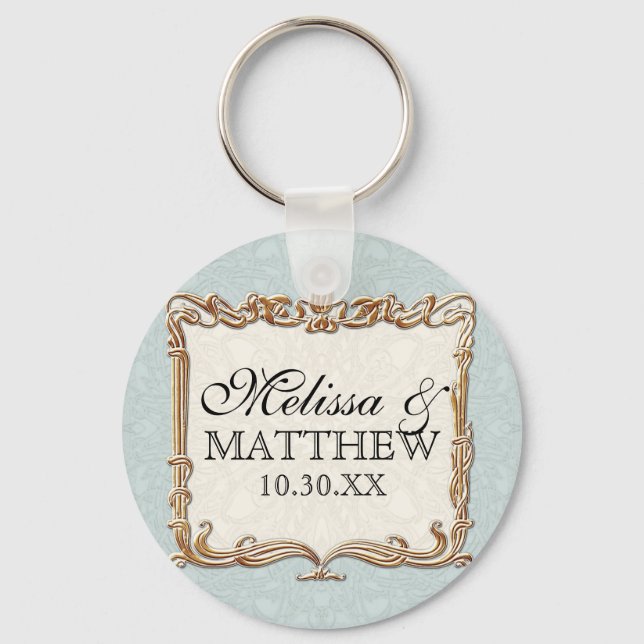 Gatsby Art Deco Nouveau Lace Faux Gold Tulip Keychain (Front)