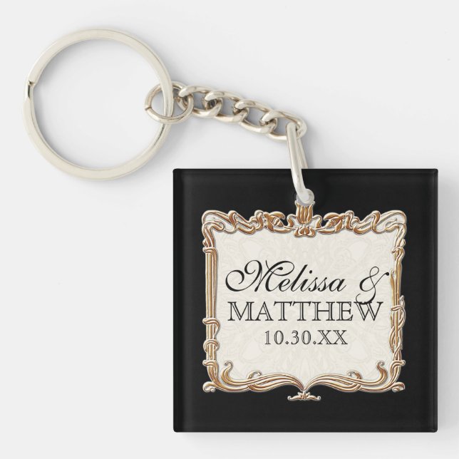 Gatsby Art Deco Nouveau Lace Faux Gold Tulip Keychain (Front)