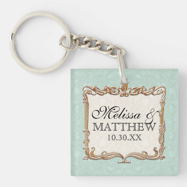 Gatsby Art Deco Nouveau Lace Faux Gold Tulip Keychain (Front)