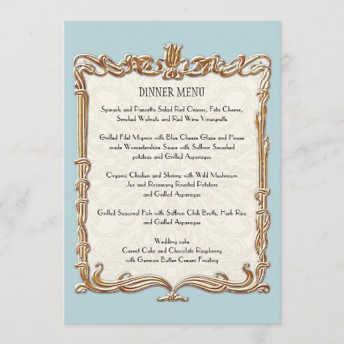 Gatsby Art Deco Nouveau Lace Faux Gold Tulip Menu