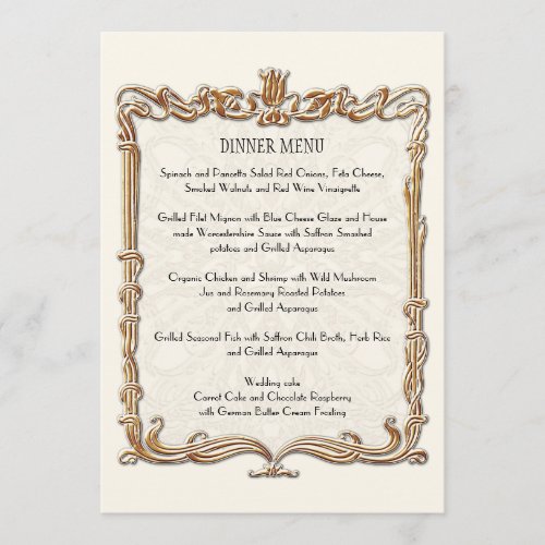 Gatsby Art Deco Nouveau Lace Faux Gold Tulip Menu