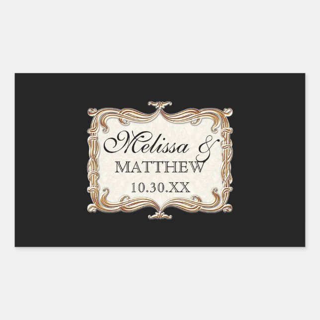 Gatsby Art Deco Nouveau Lace Faux Gold Tulip Rectangular Sticker (Front)