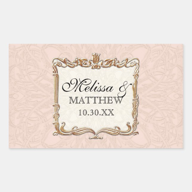 Gatsby Art Deco Nouveau Lace Faux Gold Tulip Rectangular Sticker (Front)