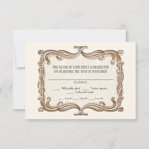 Gatsby Art Deco Nouveau Lace Faux Gold Tulip RSVP Card