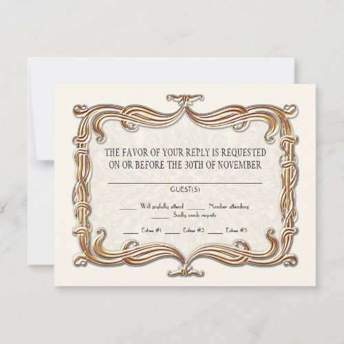 Gatsby Art Deco Nouveau Lace Faux Gold Tulip RSVP Card