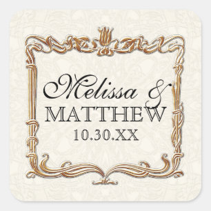 Gatsby Art Deco Nouveau Lace Faux Gold Tulip Square Sticker