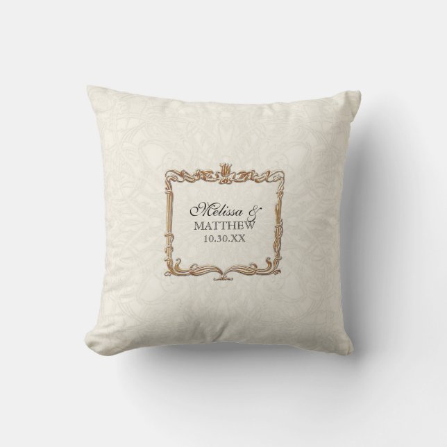 Gatsby Art Deco Nouveau Lace Faux Gold Tulip Throw Pillow (Front)
