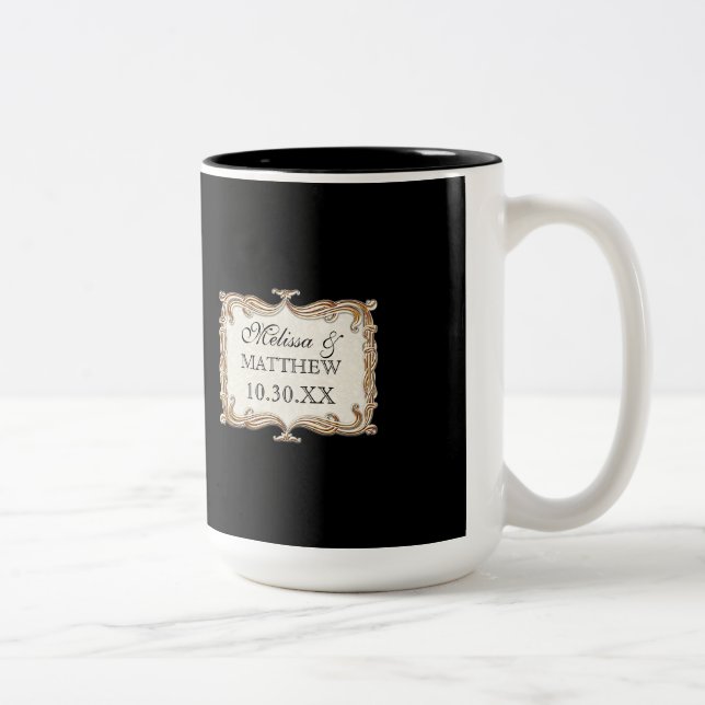 Gatsby Art Deco Nouveau Lace Faux Gold Tulip Two-Tone Coffee Mug (Right)