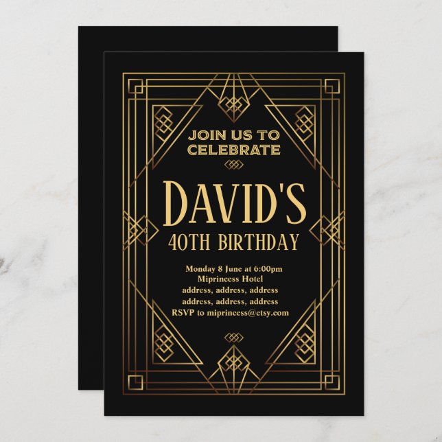 Gatsby,  Art Deco, retro, vintage, invitation (Front/Back)