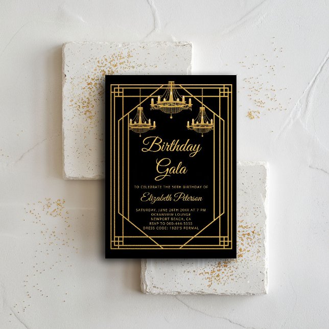 Gatsby Art Deco Roaring 20s Chandeliers Birthday Invitation (gatsby party invitation roaring 1920 twenties prohibition deco nouveau chandeliers business event)