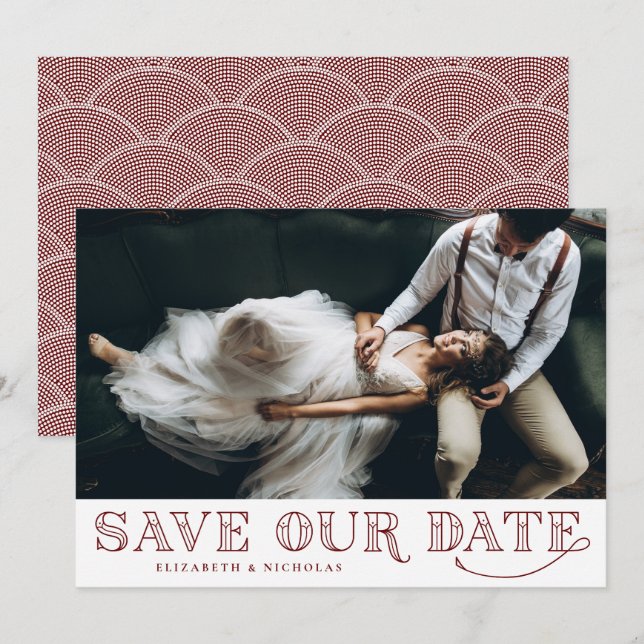 Gatsby Art Deco Typography Red Save the Date (Front/Back)