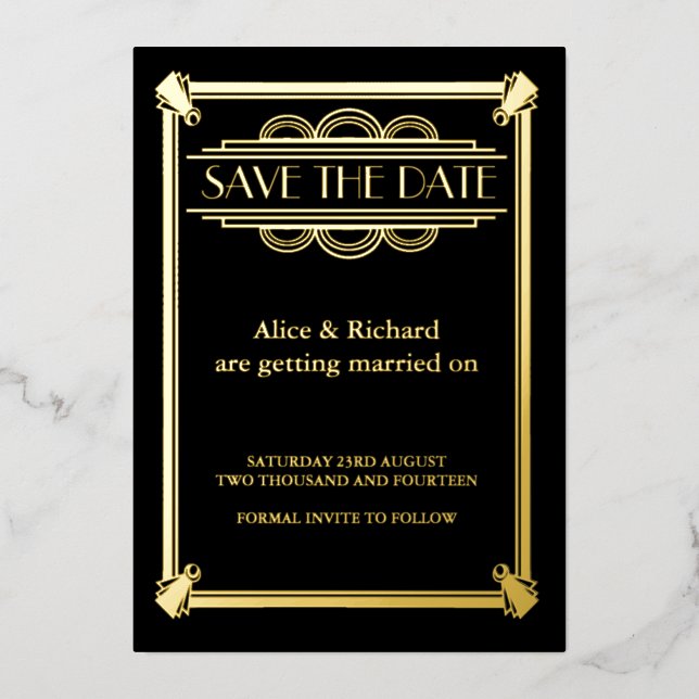GATSBY ART DECO wedding SAVE THE DATE Foil Invitation (Front)