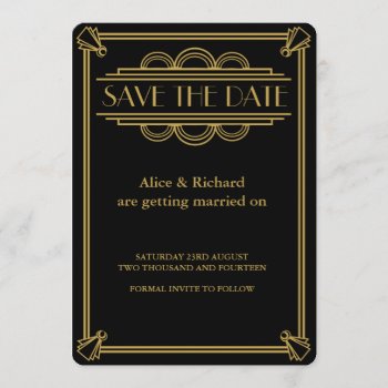 Gatsby Art Deco Wedding Save The Date Invitation by TheArtyApples at Zazzle