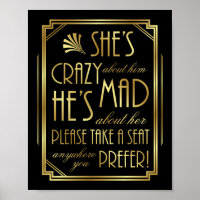 Gatsby Art Deco WEDDING SEAT Sign Print