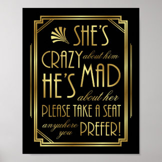 Gatsby Art Deco WEDDING SEAT Sign Print