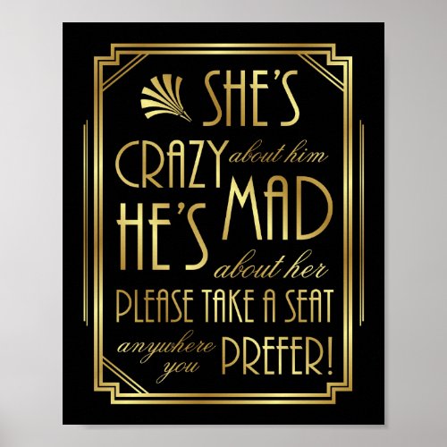 Gatsby Art Deco WEDDING SEAT Sign Print