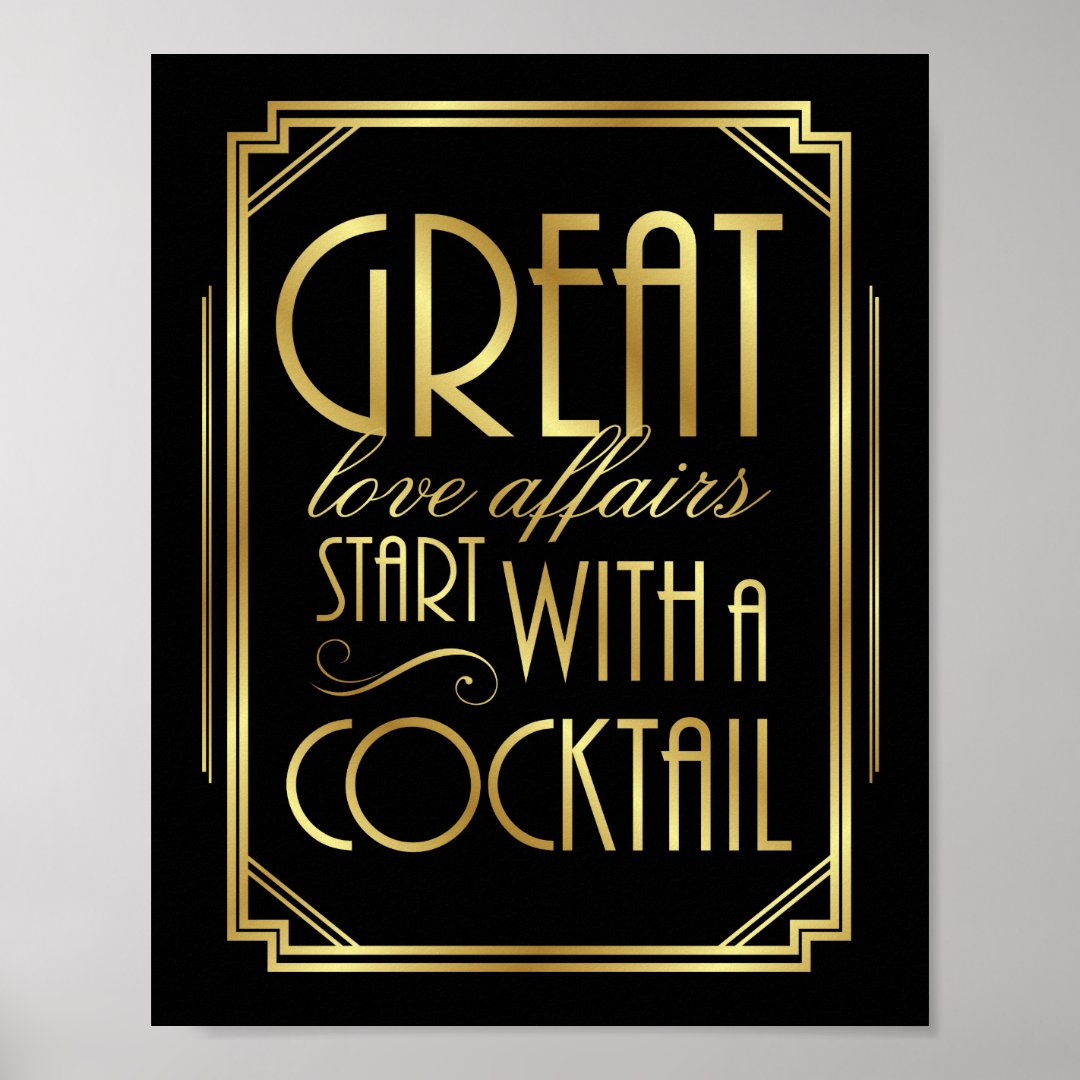 Gatsby Art Deco Wedding Sign Print COCKTAIL Quote Zazzle