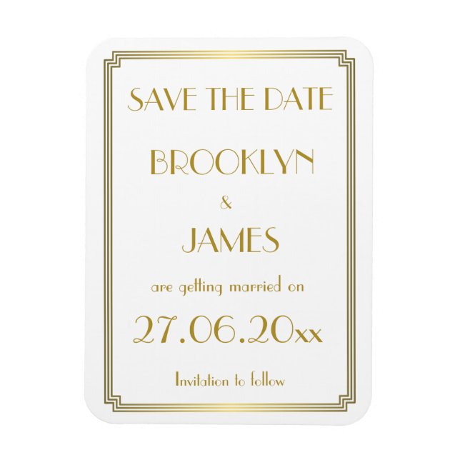 Gatsby Art Deco White Wedding Save The Date Magnet (Vertical)