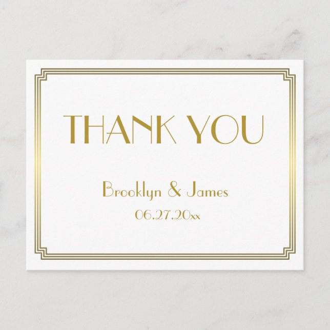 Gatsby Art Deco White Wedding Thank You Postcards (Front)