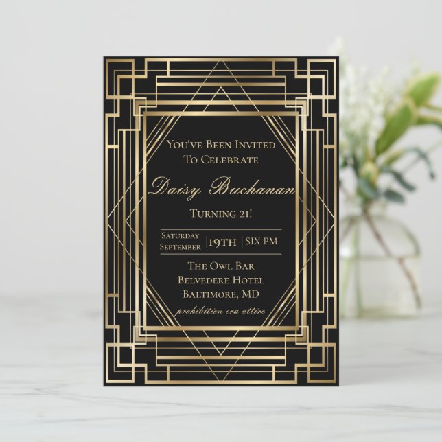 Gatsby Birthday Invitation Roaring 20s Party  (Standing Front)