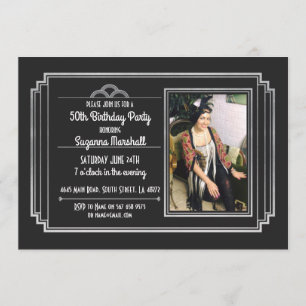 Gatsby Birthday Party 1920's Roaring Silver Invite