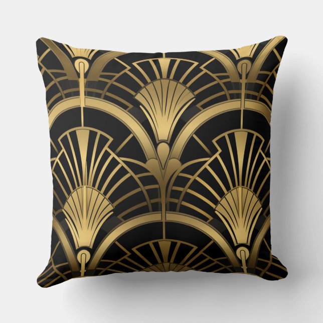 Gatsby - Black and Gold Art Deco Throw Pillow (Back)