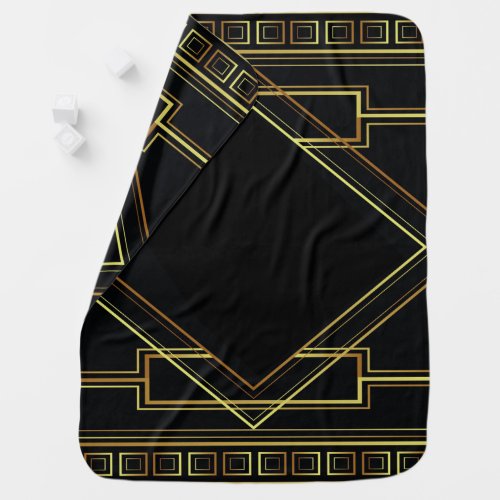 gatsby black and gold geometric pattern art deco baby blanket