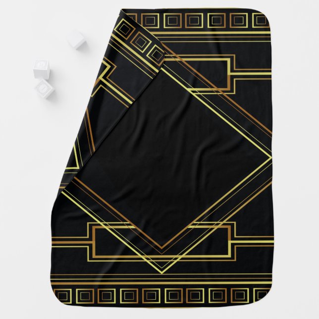 gatsby black and gold geometric pattern art deco baby blanket (In Situ)