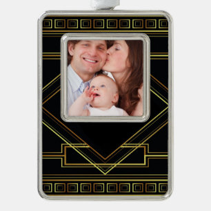 gatsby black and gold geometric pattern art deco christmas ornament