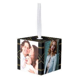 gatsby black and gold geometric pattern art deco cube ornament
