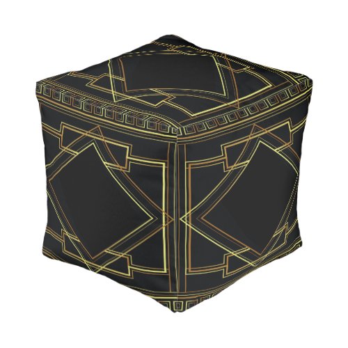 gatsby black and gold geometric pattern art deco pouf